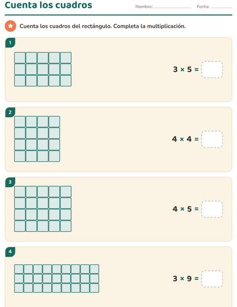 Vista previa de la hoja de Multiplicación para grado 3