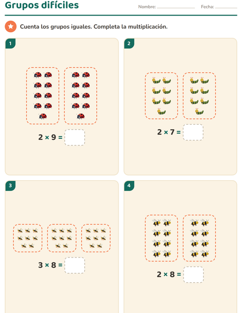 Vista previa de la hoja de Multiplicación con Insectos y bichos para grado 3