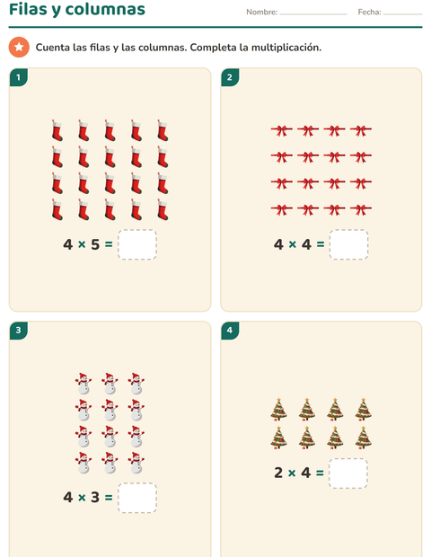 Vista previa de la hoja de Multiplicación con Navidad para grado 2