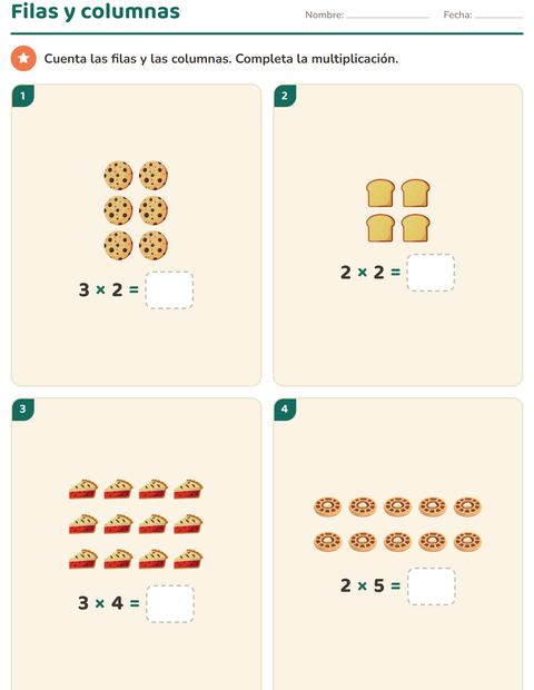 Vista previa de la hoja de Multiplicación con Panadería para grado 2
