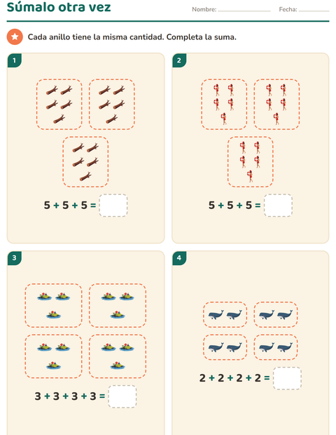 Vista previa de la hoja de Multiplicación con Playa para grado 2