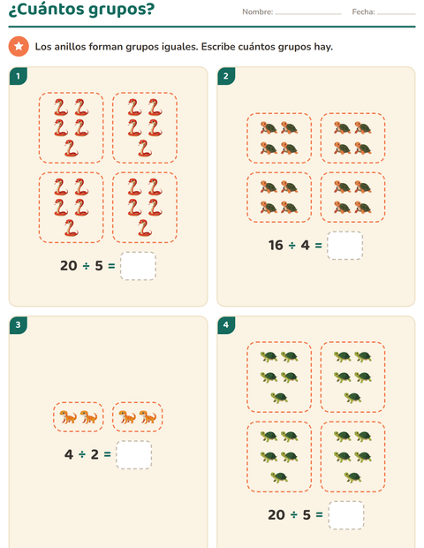 Vista previa de la hoja de Multiplicación con Reptiles y anfibios para grado 2