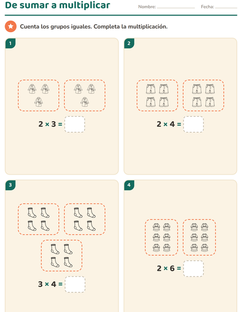 Vista previa de la hoja de Multiplicación con Ropa BN para grado 2