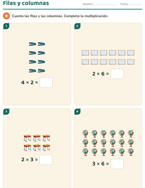 Vista previa de la hoja de Multiplicación con Salón de clases para grado 2
