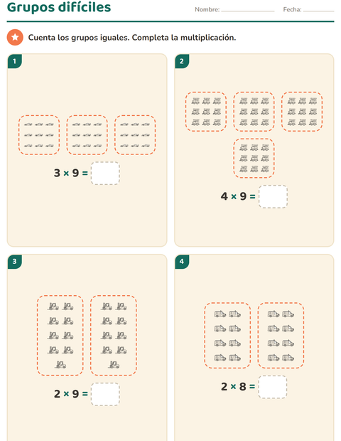 Vista previa de la hoja de Multiplicación con Vehículos BN para grado 3