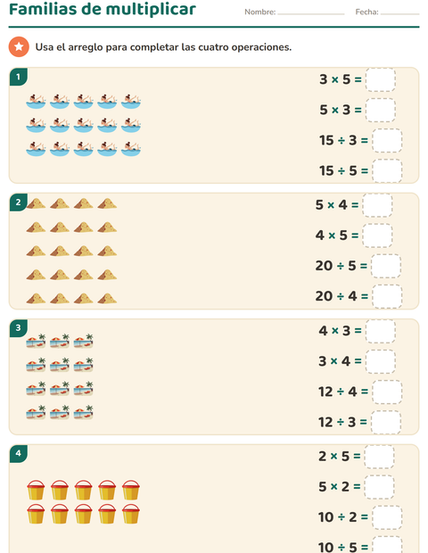 Vista previa de la hoja de Multiplicación con Verano para grado 3