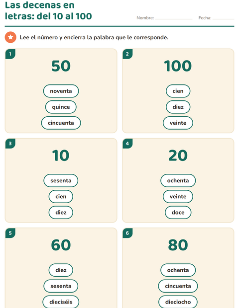 Vista previa de la hoja de Números en letras para grado 1