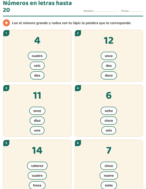 Vista previa de Números en letras hasta 20: los nombres más traicioneros