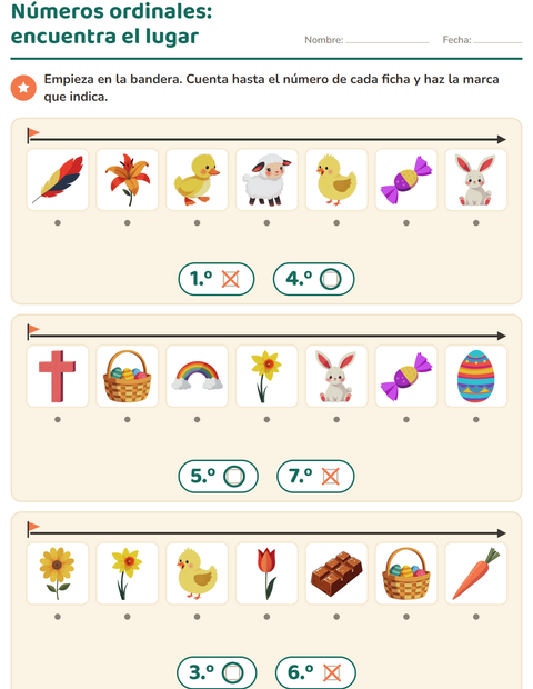 Vista previa de la hoja de Números ordinales con Pascua para jardín infantil