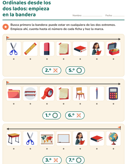 Vista previa de la hoja de Números ordinales con Salón de clases para jardín infantil