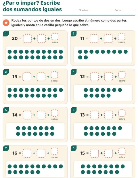 Vista previa de la hoja de Números pares e impares para grado 2