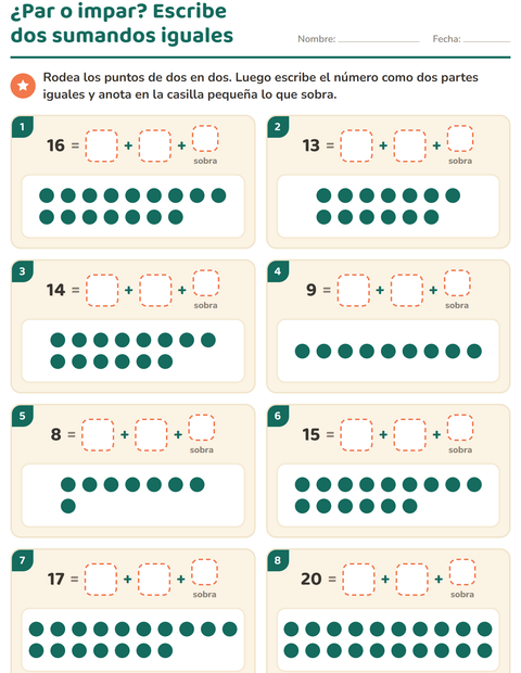 Vista previa de la hoja de Números pares e impares para grado 2