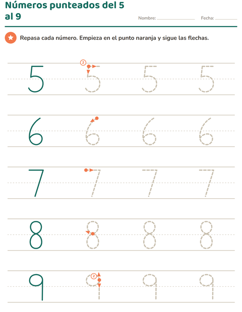 Números punteados del 5 al 9: las cifras que se giran