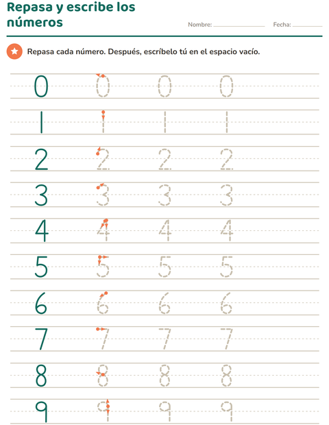 Repasa y escribe los números: del punteado a escribir solo