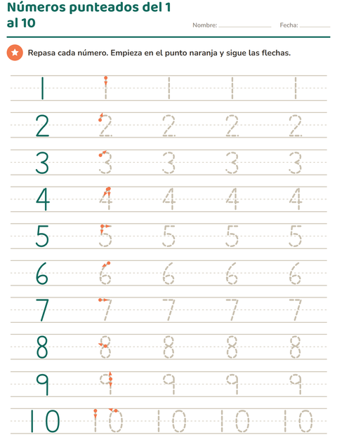 Números punteados del 1 al 10: llega el primer número de dos cifras
