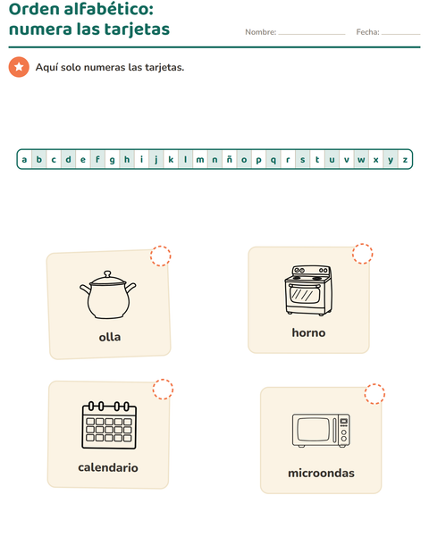 Vista previa de la hoja de Orden alfabético con Hogar BN para grado 1