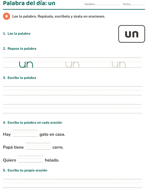 Vista previa de la hoja de Palabras de uso frecuente para jardín infantil