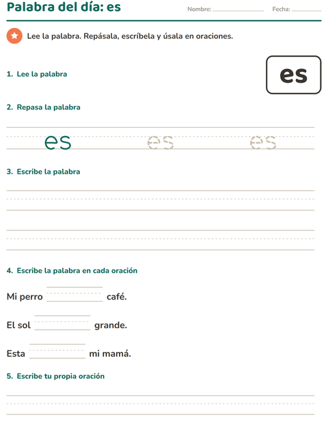 Vista previa de la hoja de Palabras de uso frecuente para jardín infantil