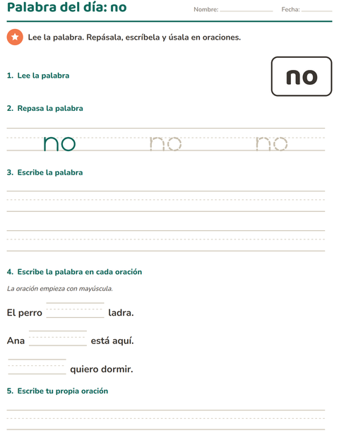 Vista previa de la hoja de Palabras de uso frecuente para jardín infantil