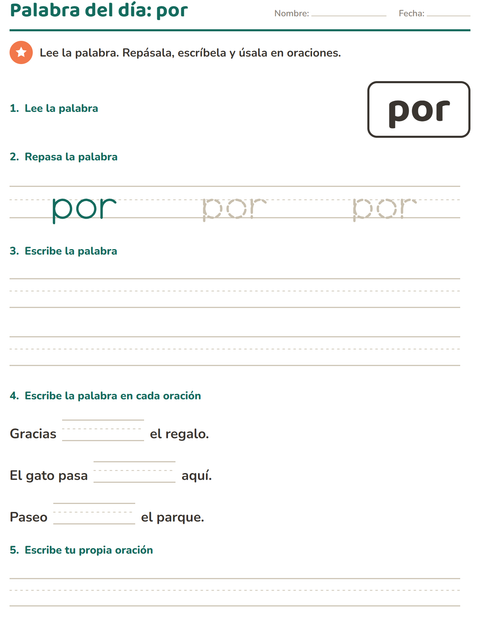 Vista previa de la hoja de Palabras de uso frecuente para jardín infantil