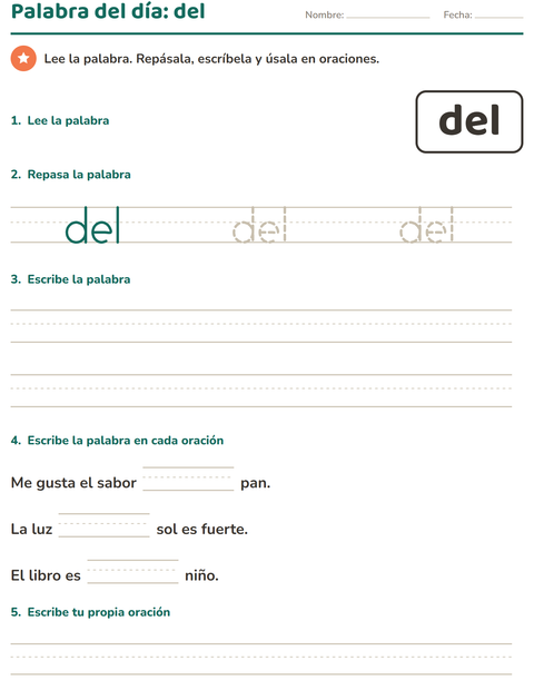 Vista previa de la hoja de Palabras de uso frecuente para jardín infantil