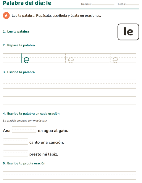 Vista previa de la hoja de Palabras de uso frecuente para jardín infantil