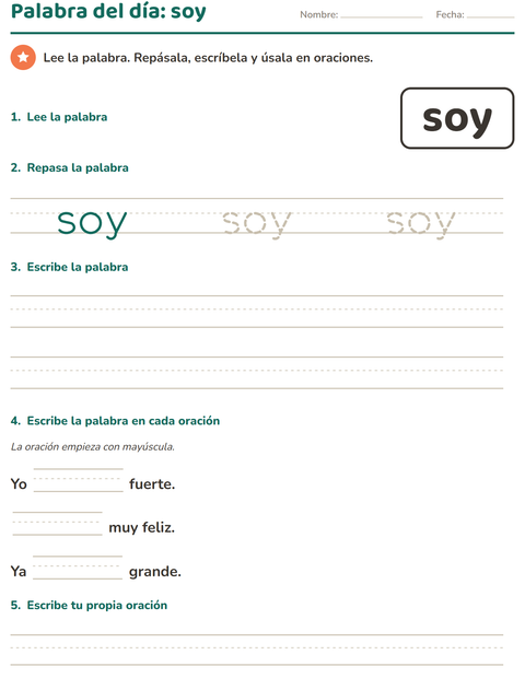 Vista previa de la hoja de Palabras de uso frecuente para jardín infantil