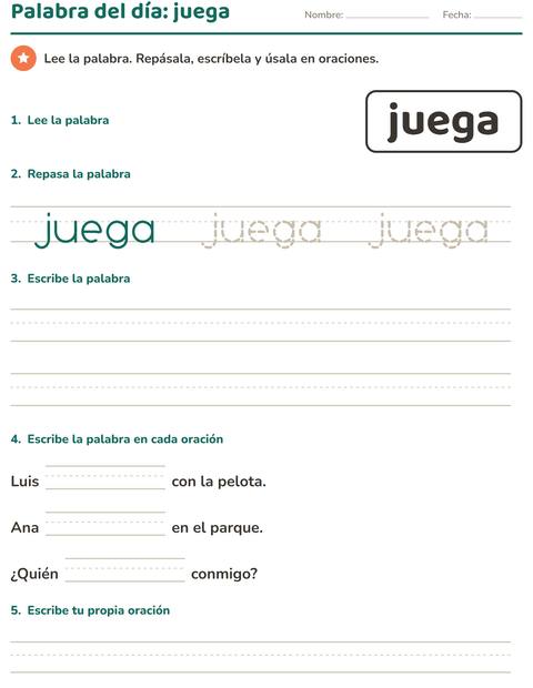 Vista previa de la hoja de Palabras de uso frecuente para jardín infantil