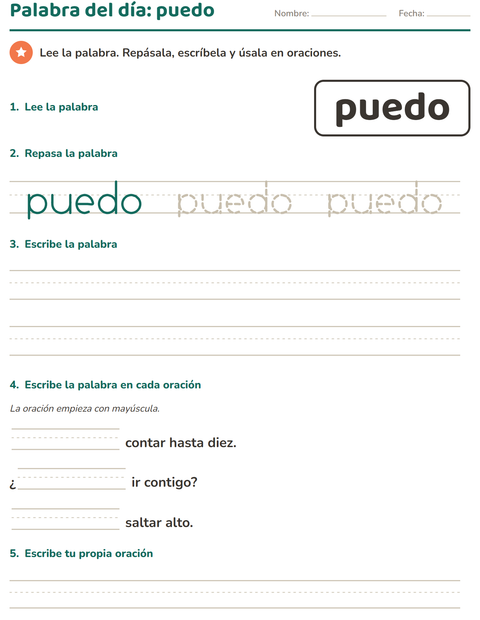 Vista previa de la hoja de Palabras de uso frecuente para jardín infantil