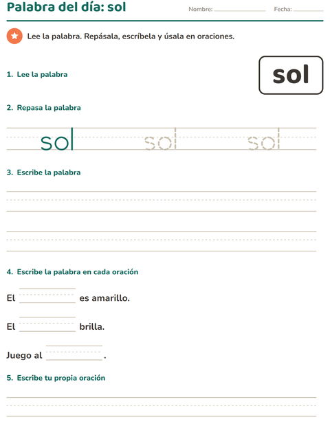 Vista previa de la hoja de Palabras de uso frecuente para jardín infantil
