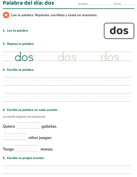 Vista previa de la hoja de Palabras de uso frecuente para jardín infantil