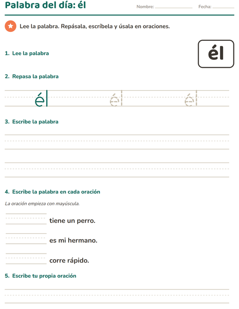 Vista previa de la hoja de Palabras de uso frecuente para jardín infantil