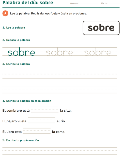 Vista previa de la hoja de Palabras de uso frecuente para jardín infantil