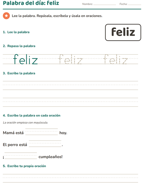 Vista previa de la hoja de Palabras de uso frecuente para jardín infantil