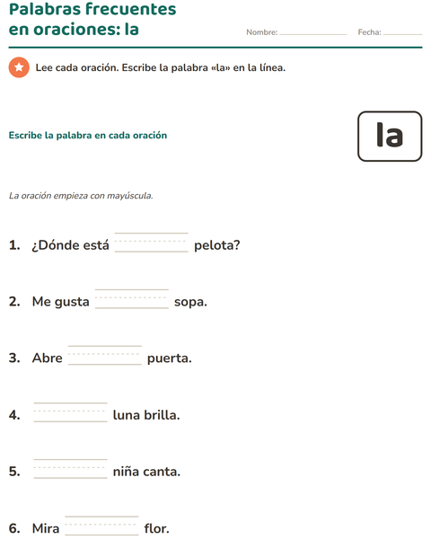 Vista previa de la hoja de Palabras de uso frecuente para jardín infantil