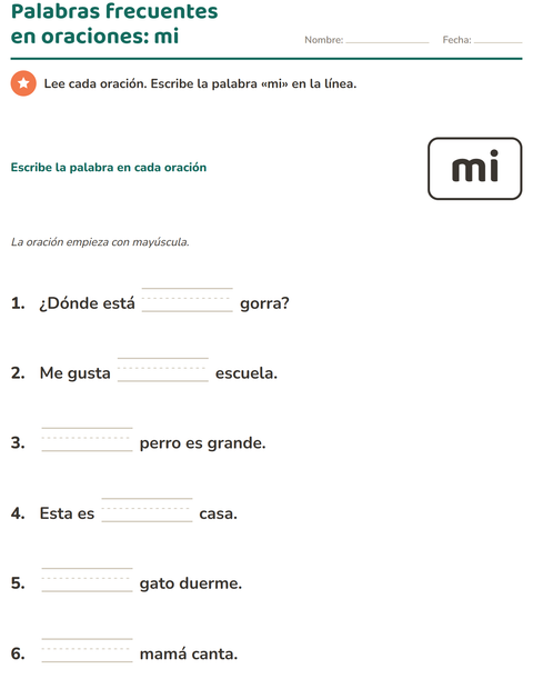 Vista previa de la hoja de Palabras de uso frecuente para jardín infantil