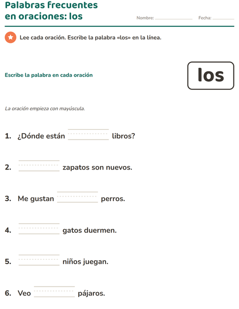 Vista previa de la hoja de Palabras de uso frecuente para jardín infantil