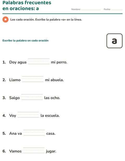 Vista previa de la hoja de Palabras de uso frecuente para jardín infantil