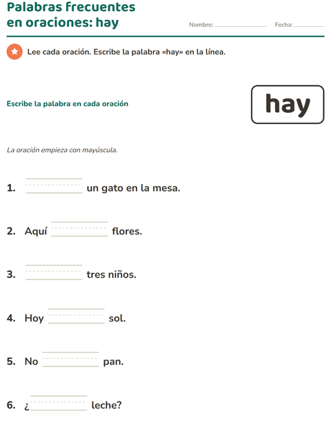 Vista previa de la hoja de Palabras de uso frecuente para jardín infantil