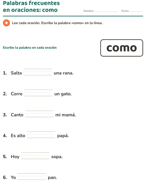 Vista previa de la hoja de Palabras de uso frecuente para jardín infantil