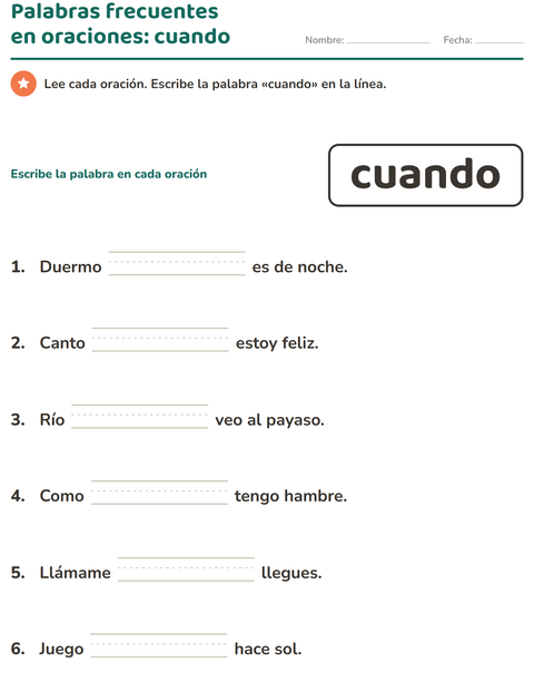 Vista previa de la hoja de Palabras de uso frecuente para jardín infantil