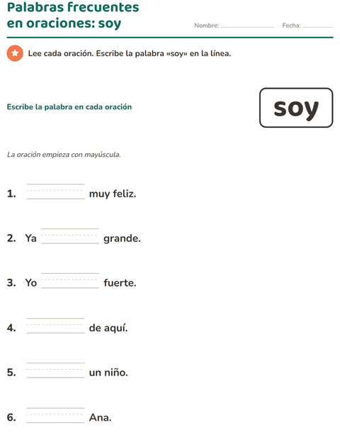 Vista previa de la hoja de Palabras de uso frecuente para jardín infantil