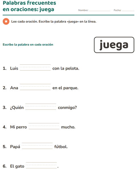 Vista previa de la hoja de Palabras de uso frecuente para jardín infantil