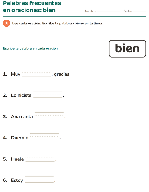Vista previa de la hoja de Palabras de uso frecuente para jardín infantil