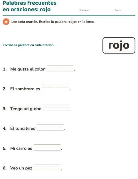 Vista previa de la hoja de Palabras de uso frecuente para jardín infantil