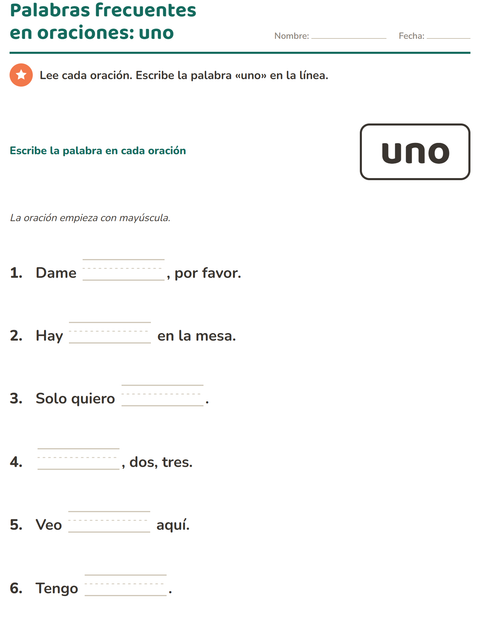 Vista previa de la hoja de Palabras de uso frecuente para jardín infantil