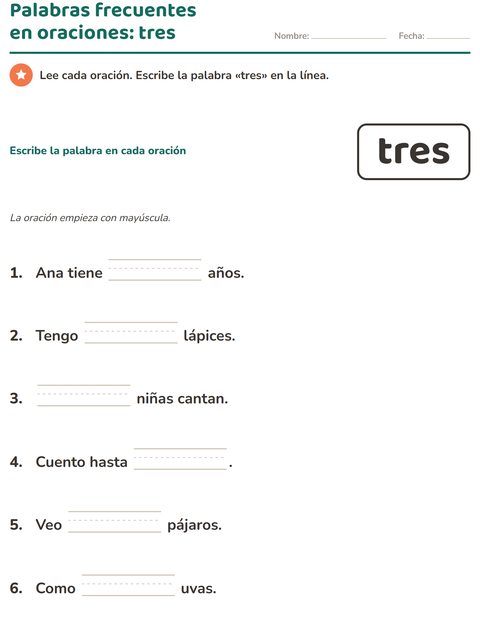 Vista previa de la hoja de Palabras de uso frecuente para jardín infantil