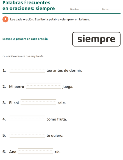 Vista previa de la hoja de Palabras de uso frecuente para jardín infantil