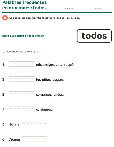 Vista previa de la hoja de Palabras de uso frecuente para jardín infantil