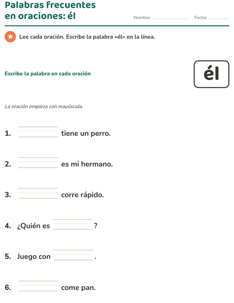 Vista previa de la hoja de Palabras de uso frecuente para kínder
